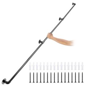 Pipe Stair Handrail, 10FT Staircase Handrail, 440LBS Load Capacity Carbon Steel Pipe Handrail, Industrial Pipe Handrail with Wall Mount Support